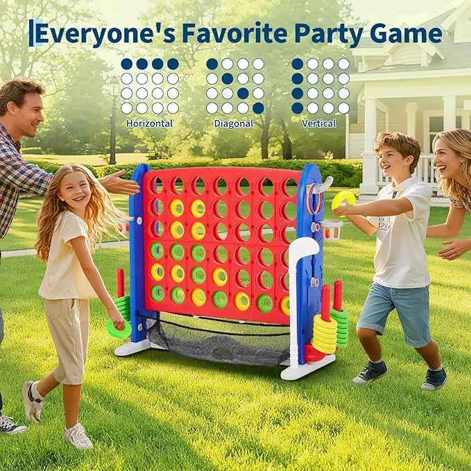 Adjustable Height Giant Connect 4 Game, Golf, Basketball, Ring Toss with Mesh Board and Carry Bag for Indoor/Outdoor Play