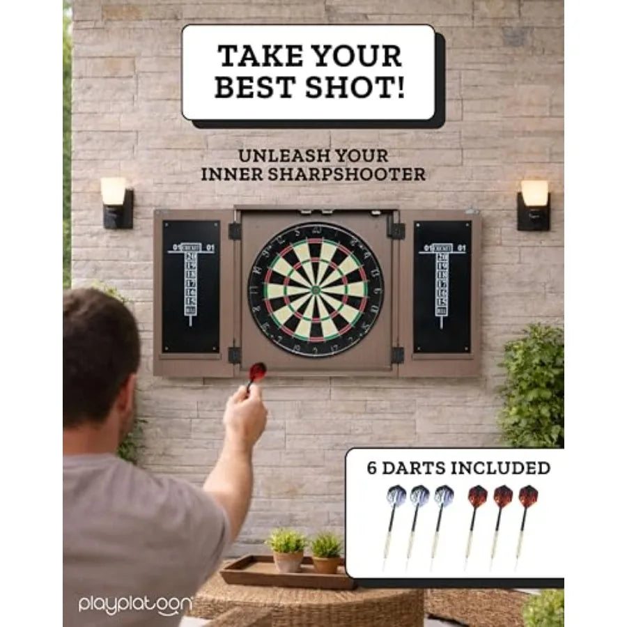 Outdoor Dart Board Cabinet - Dartboard Waterproof Enclosure with Darts Scoreboard