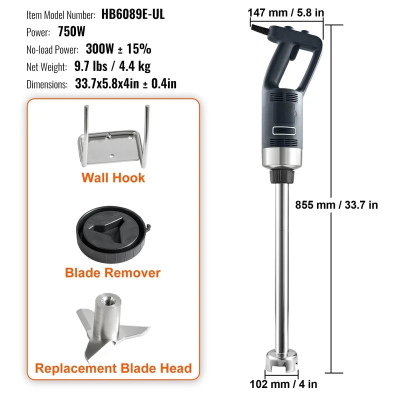 750W Heavy Duty Blender with Steel Blade, Variable Speed Hand Mixer