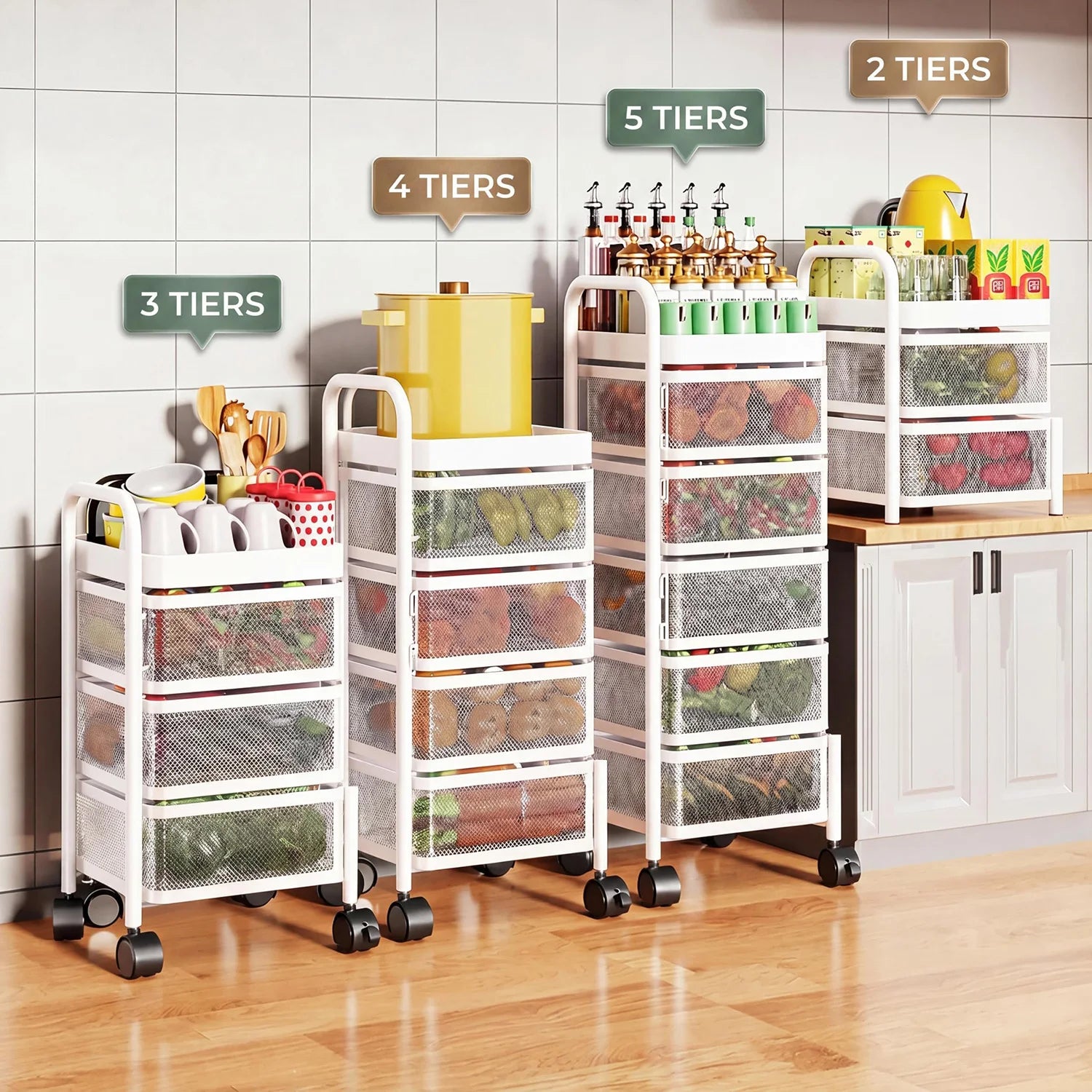 4/5-Tier Thickened Carbon Steel Rotating Storage Cart With Wheels