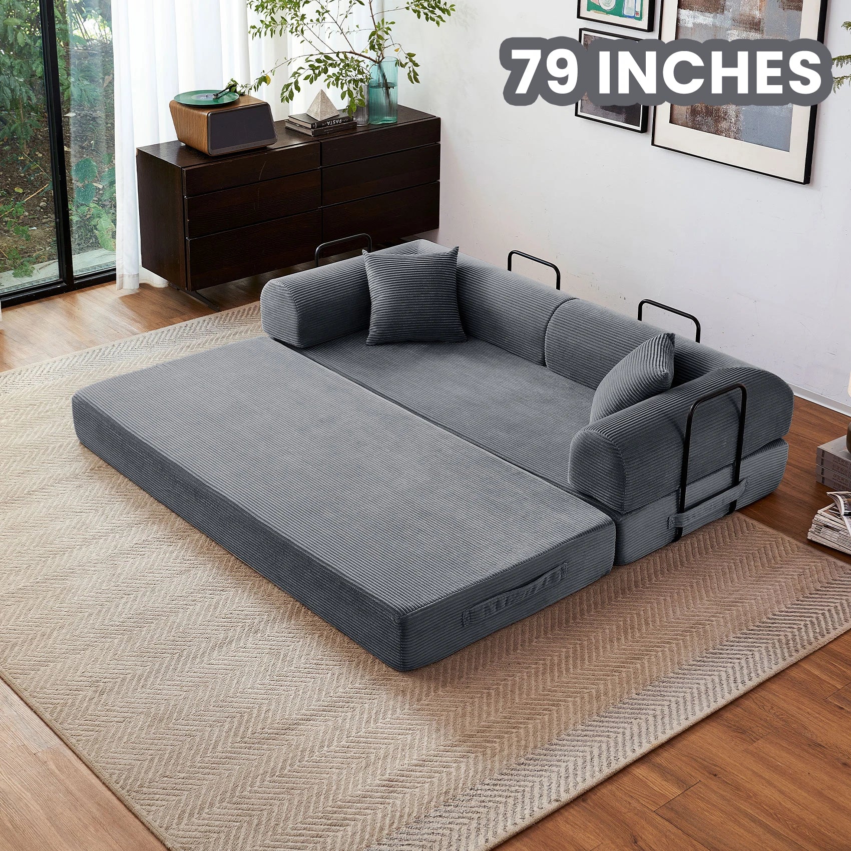 79'' Boneless Couch Convertible Futon Sleeper Sofa with L-Shaped Armrests