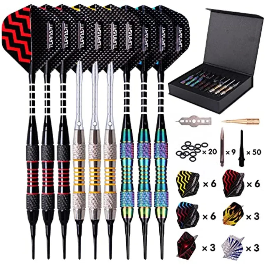 Electronic Dart Board 9 Soft Tip Dart Set with 50 Extra Tips and 9 Shafts