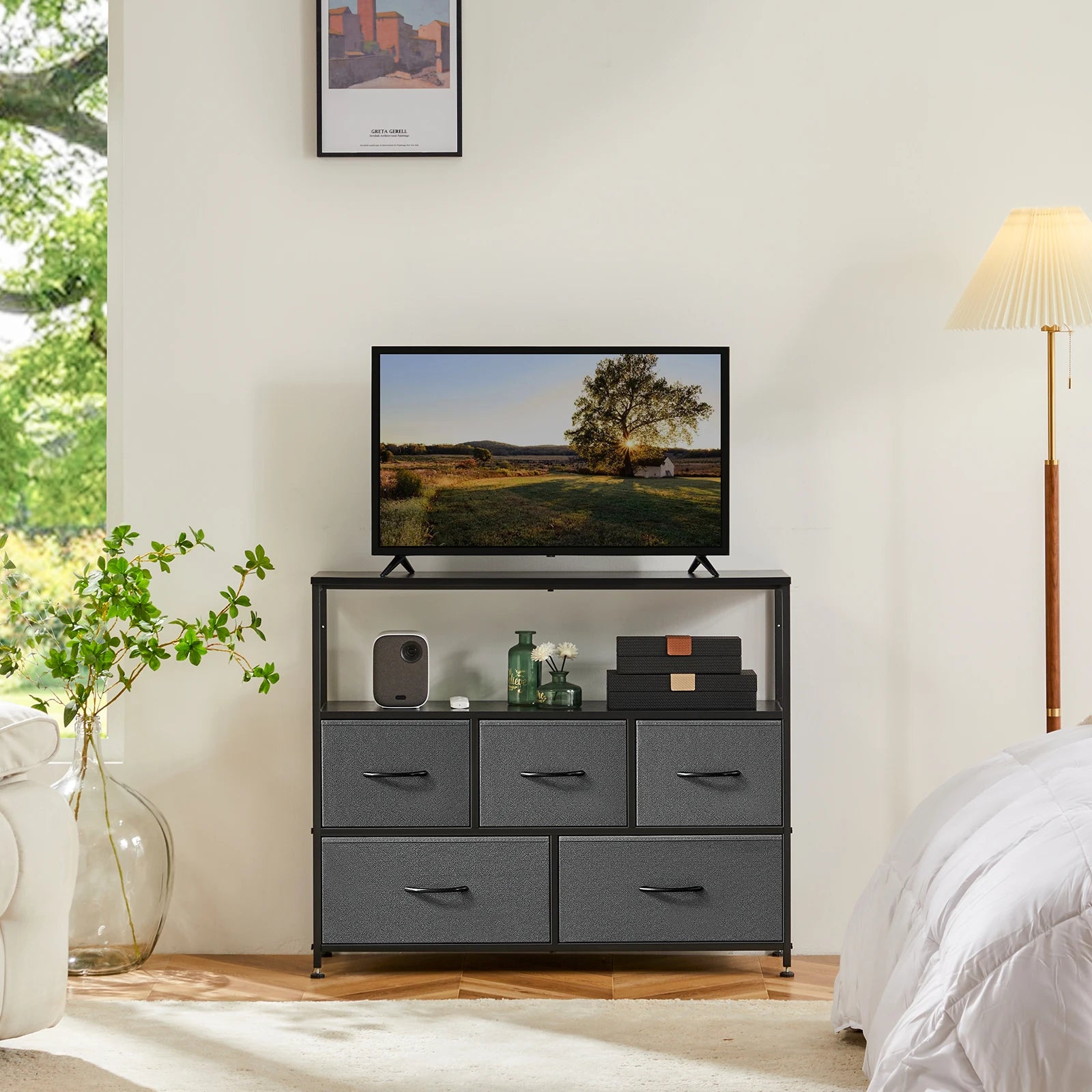 JHK  TV Stand with 5 Storage Drawers