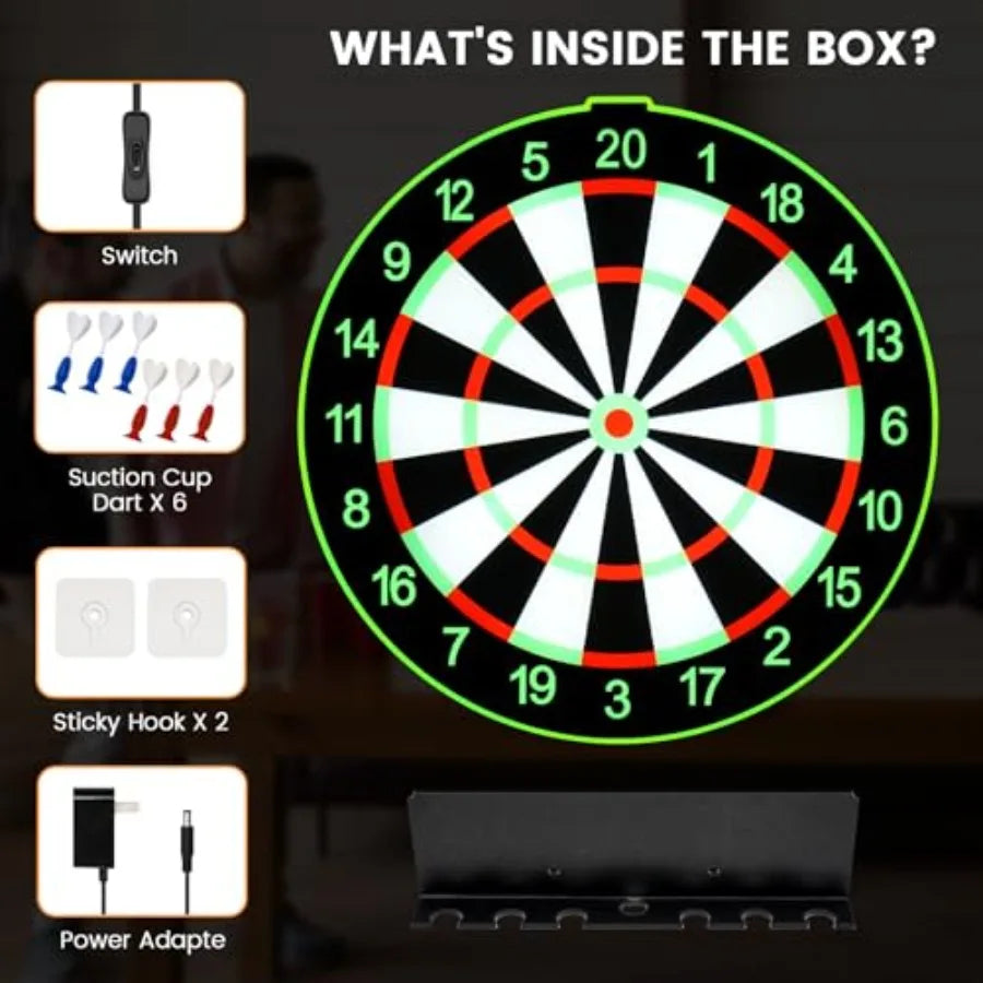 LED Light Up Dart Board with 6 Safe Suction Cup Darts