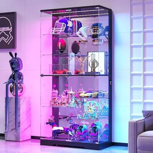 Curio Cabinet with RGB Lights,10-Tier Shelving with Motion Detector