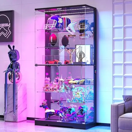Curio Cabinet with RGB Lights,10-Tier Shelving with Motion Detector