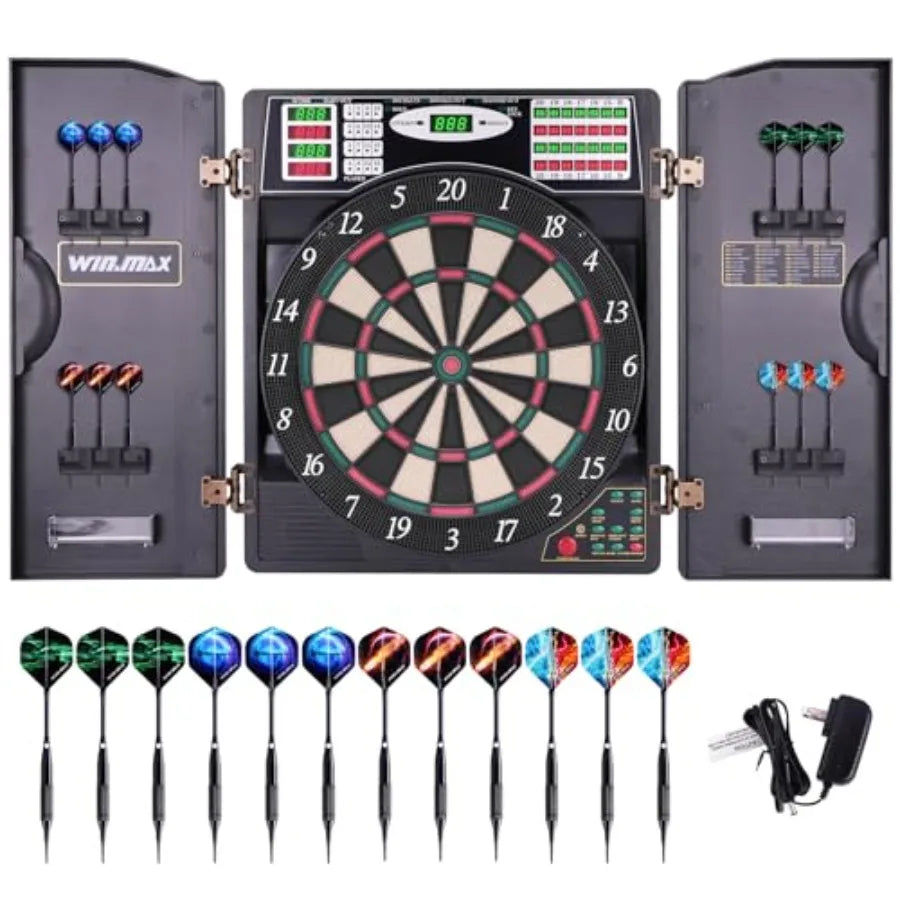 Electronic Dart Board with Cabinet Includes 12 Soft Tip Darts and LED Electric Digital  Board