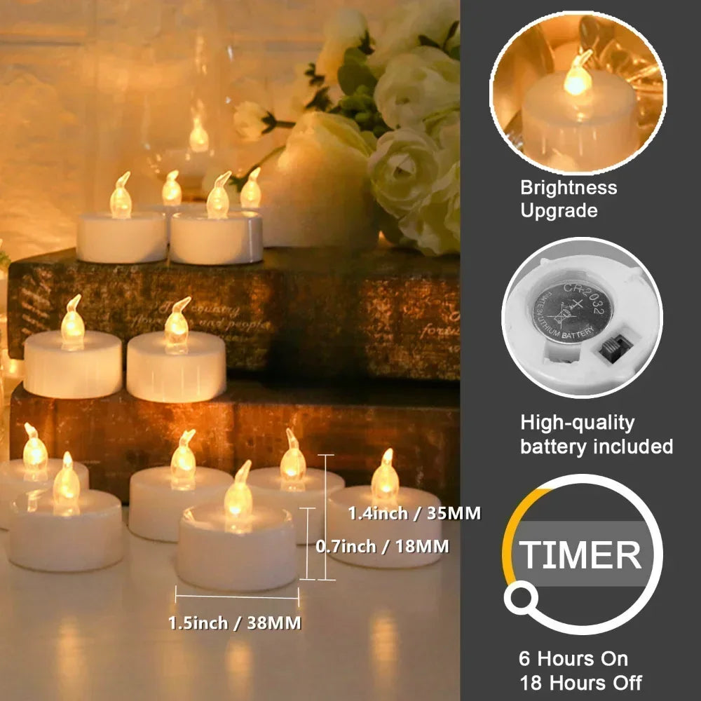 Flameless Flickering LED Tea Lights with Timer 24Hours Automatic