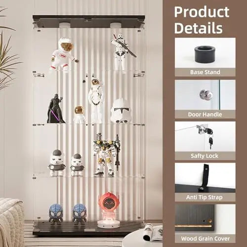 Curio Cabinet with White LED Lights, and 4 Shelves with 2 Doors