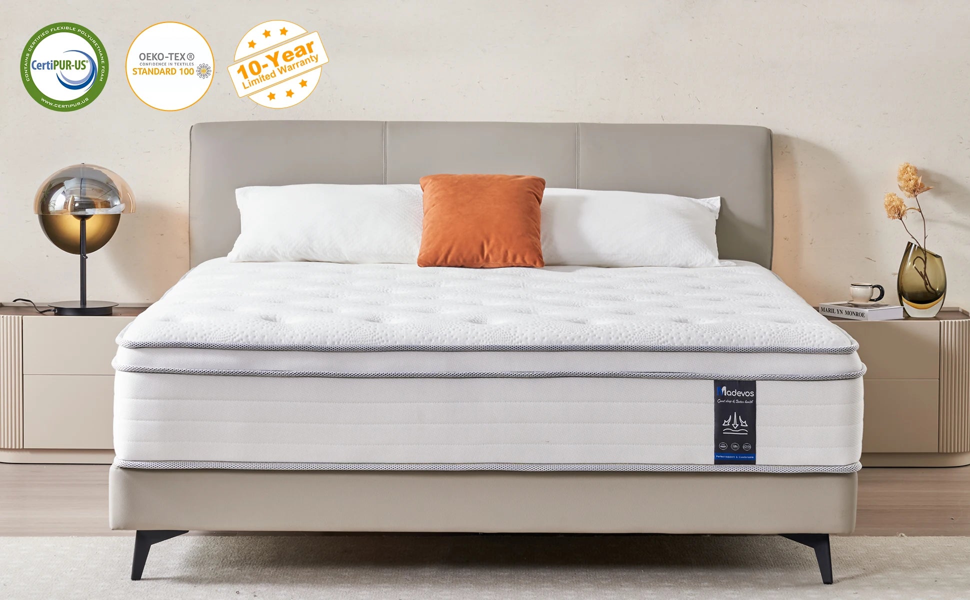 10/12/14" Hybrid Mattress in a Box Medium Firm, Motion Isolation