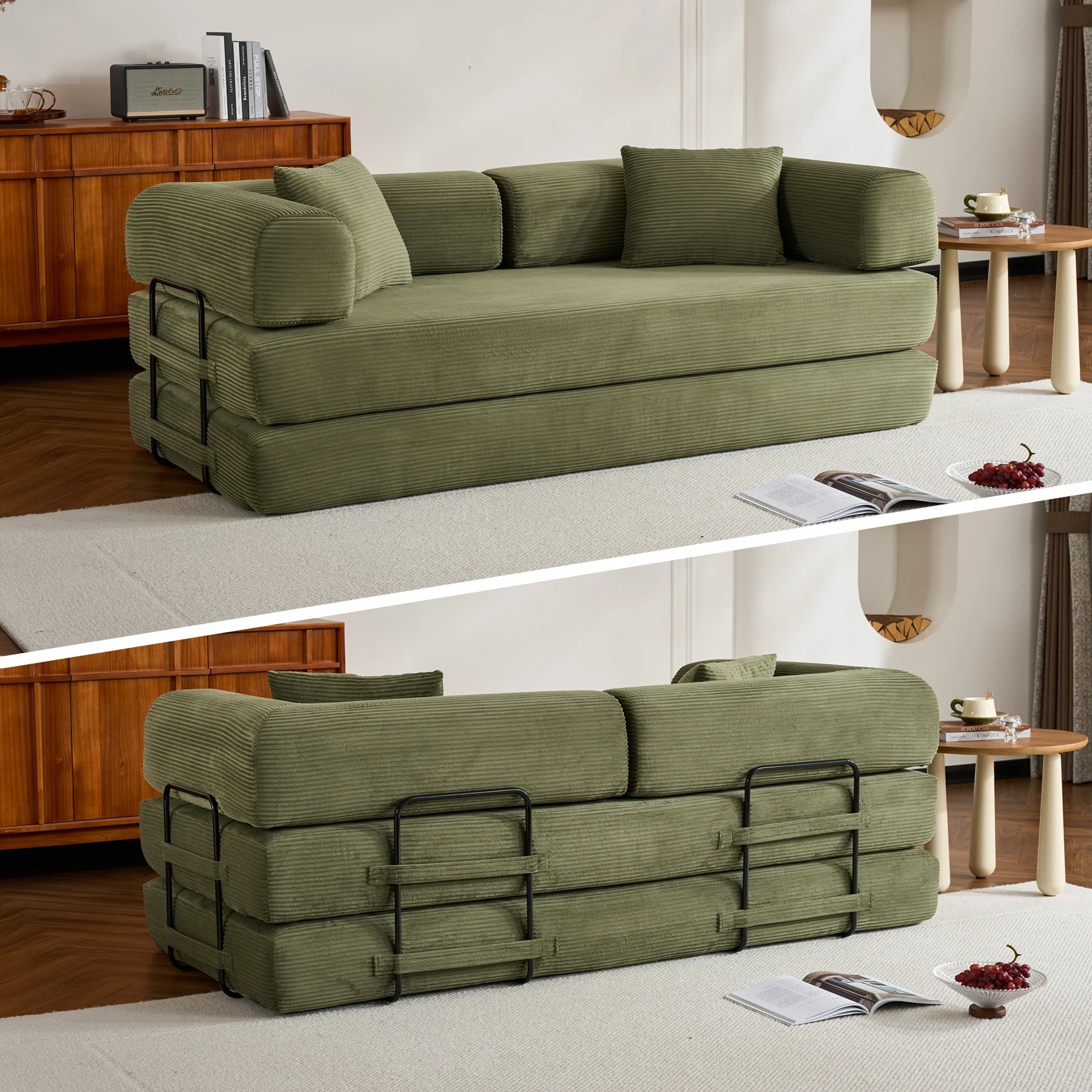 Oversized Corduroy Convertible Futon Bed and Loveseat for Small Spaces