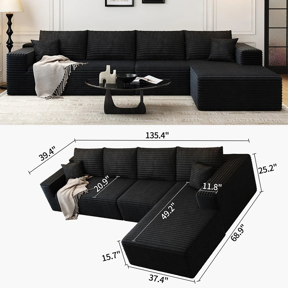 Plush Corduroy U-Shaped Sectional Sofa