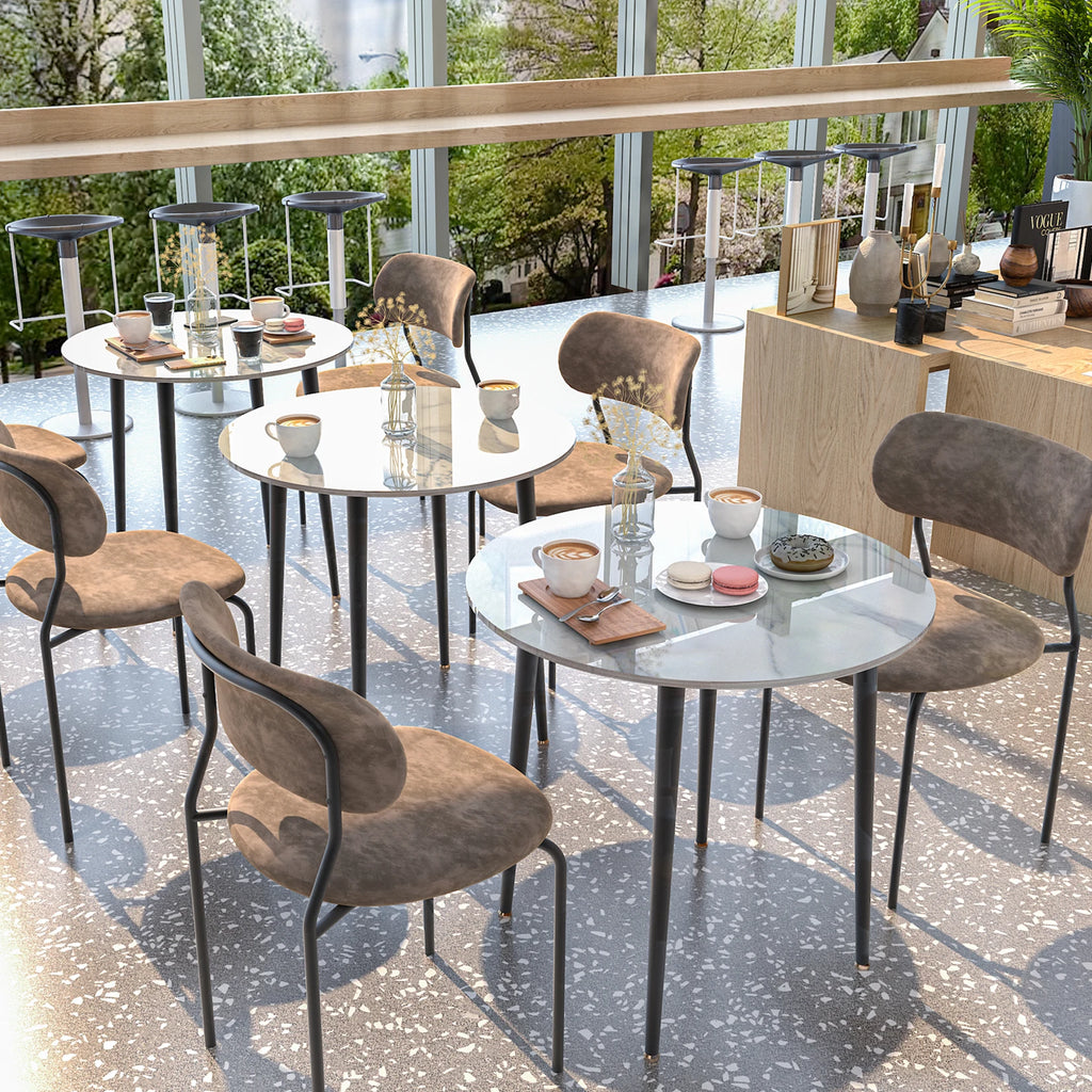32" Round Sintered Marble/Stone Dining Table with Black Metal Legs for 2-4 People