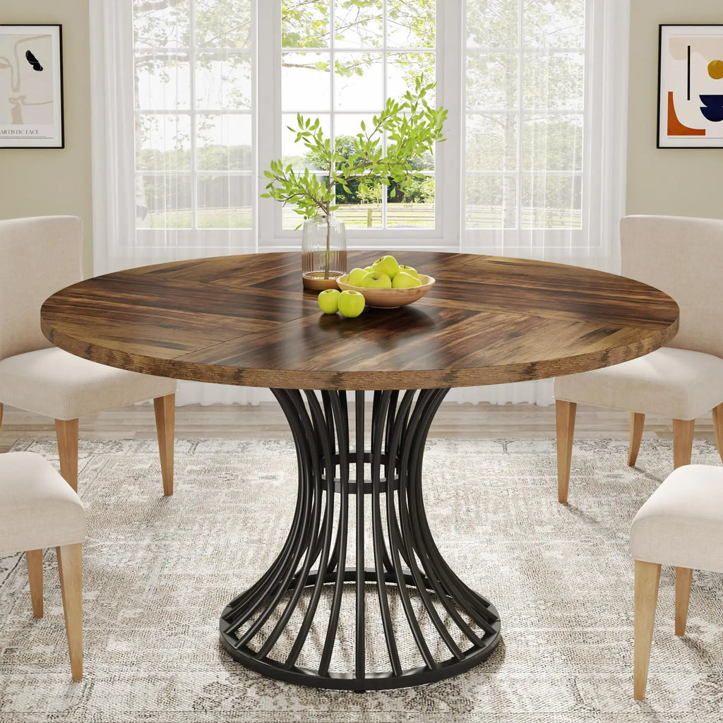 Tribesigns 47" Wooden Round Dining Table with Metal Base for 4-6 People