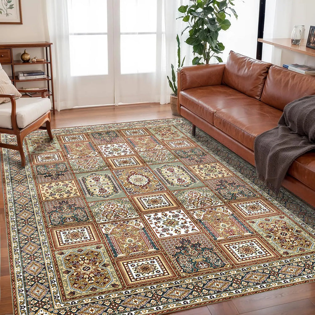 VIKAMA Bohemian Vintage Rug - Stain-Resistant and Easy-Care Floor Mat