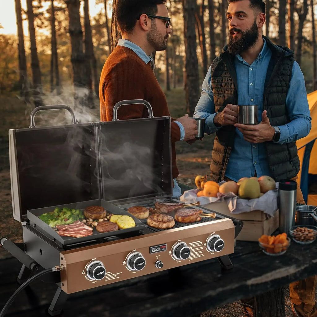GD4002TPY Portable Propane Gas Grill & Griddle Combo with Hood with 4-Burners