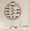 BYMAOCAR Gold Wall Mount Wine Display Rack with Stemware Holders and 10 Wine Bottles Storage