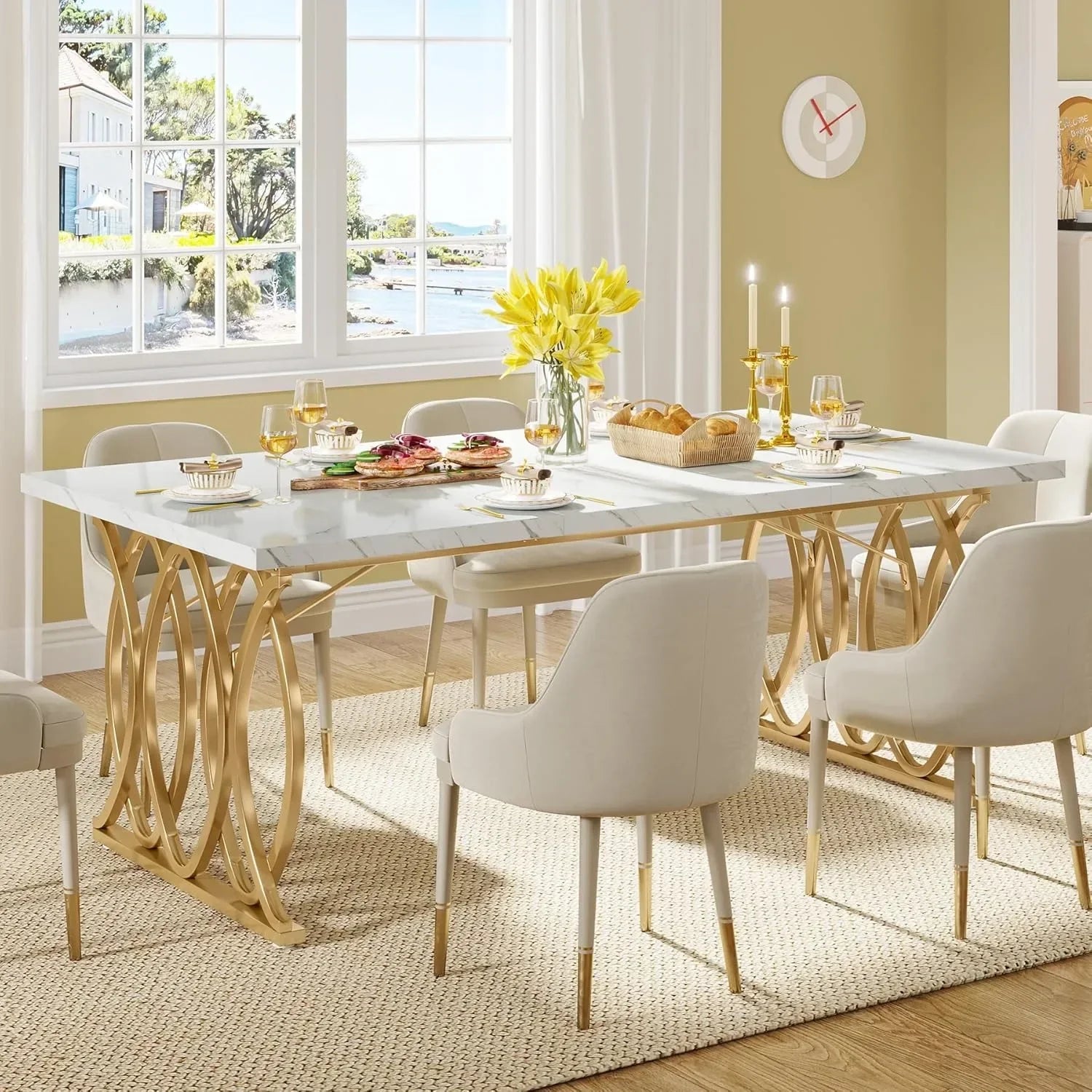 63" Modern Faux Marble Rectangular Dining Table for 4-6 People