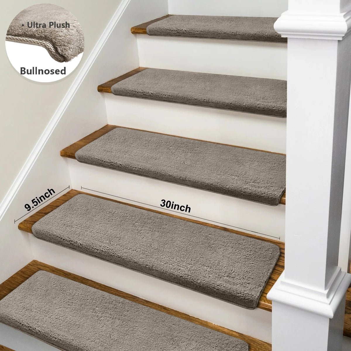 Bullnose Self-Adhesive Mats Non-Slip Stair Treads Ultra Plush Washable Decor