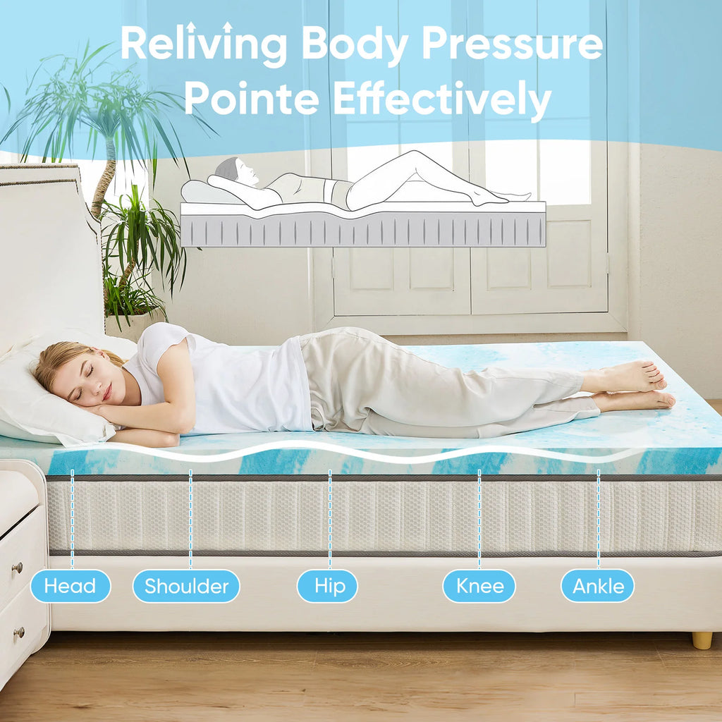 JHK Full Size 2" Gel Memory Foam Mattress Topper Cooling and Breathable