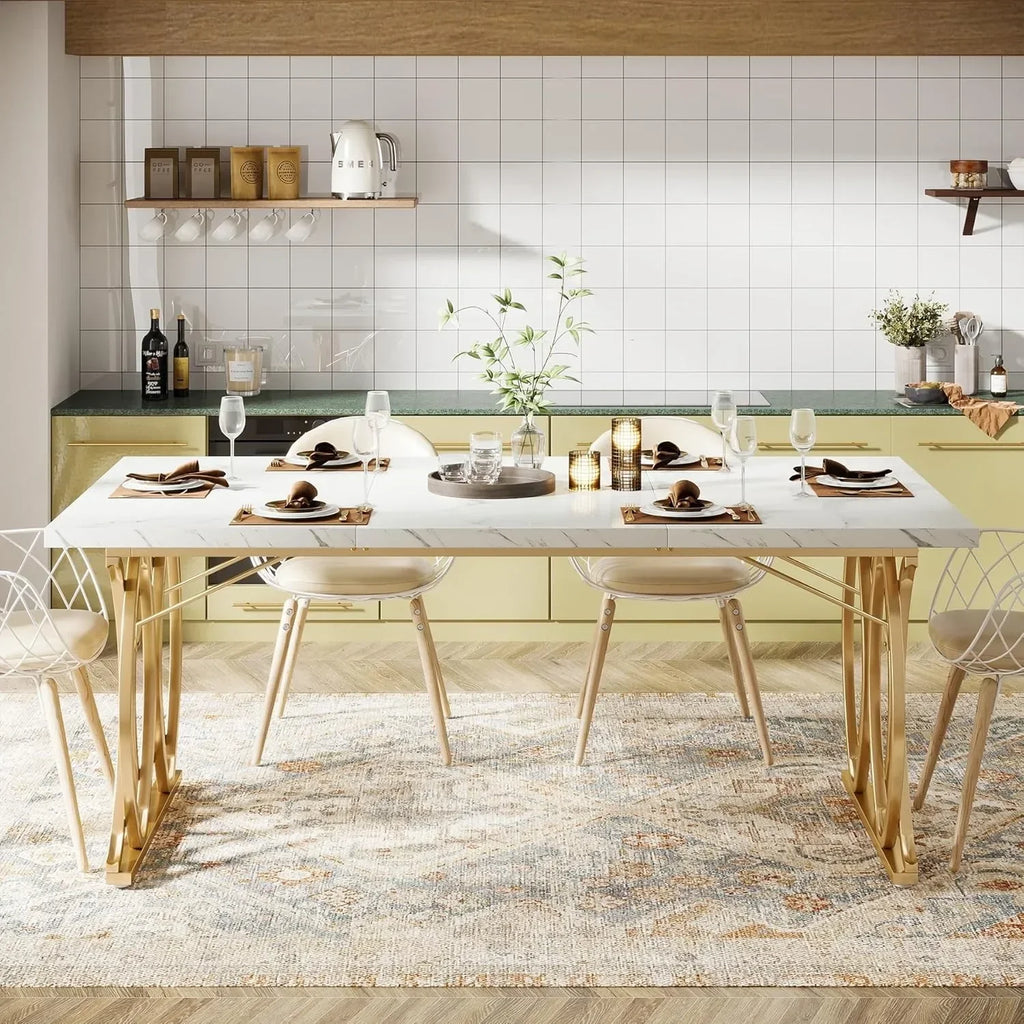 63" Modern Faux Marble Rectangular Dining Table for 4-6 People