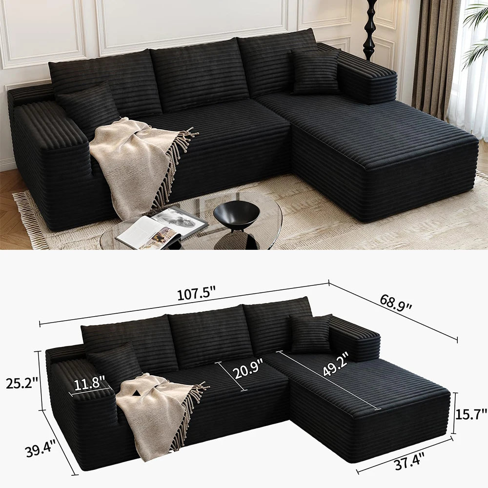 Plush Corduroy U-Shaped Sectional Sofa