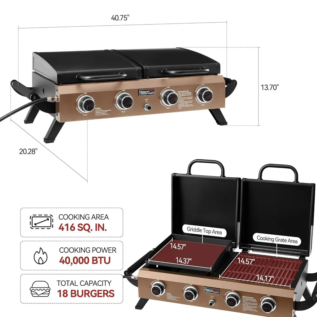 GD4002TPY Portable Propane Gas Grill & Griddle Combo with Hood with 4-Burners