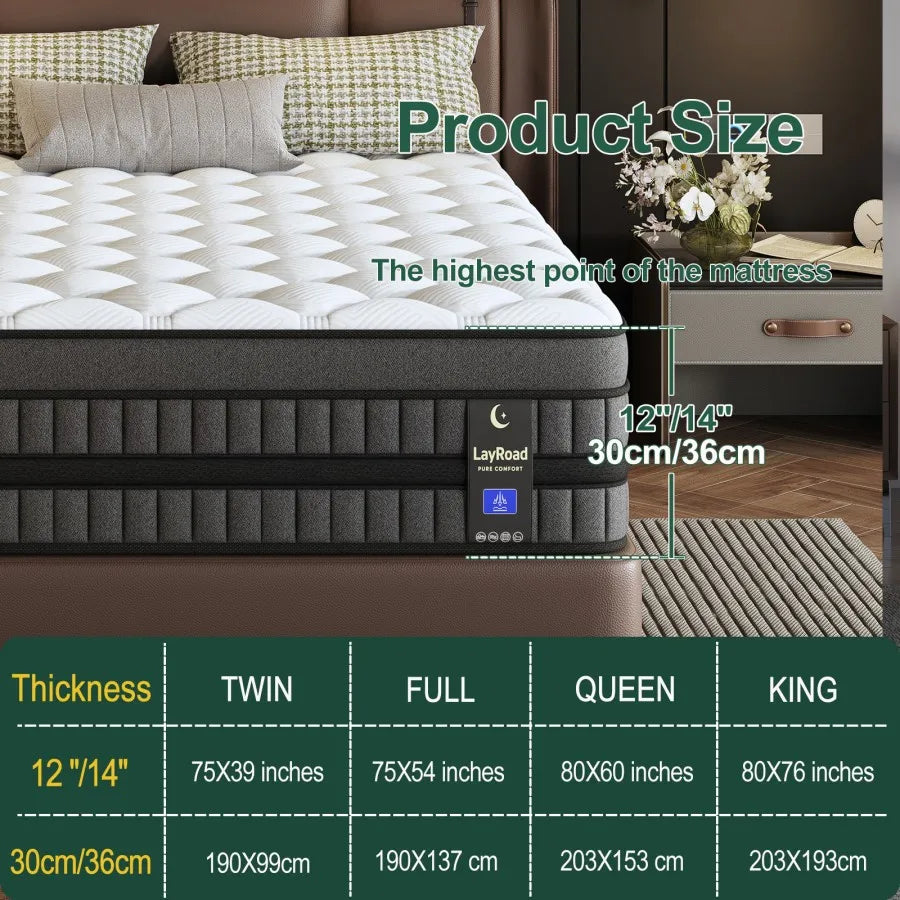 12/14" Hybrid Gel Memory Foam Mattress Medium Firm