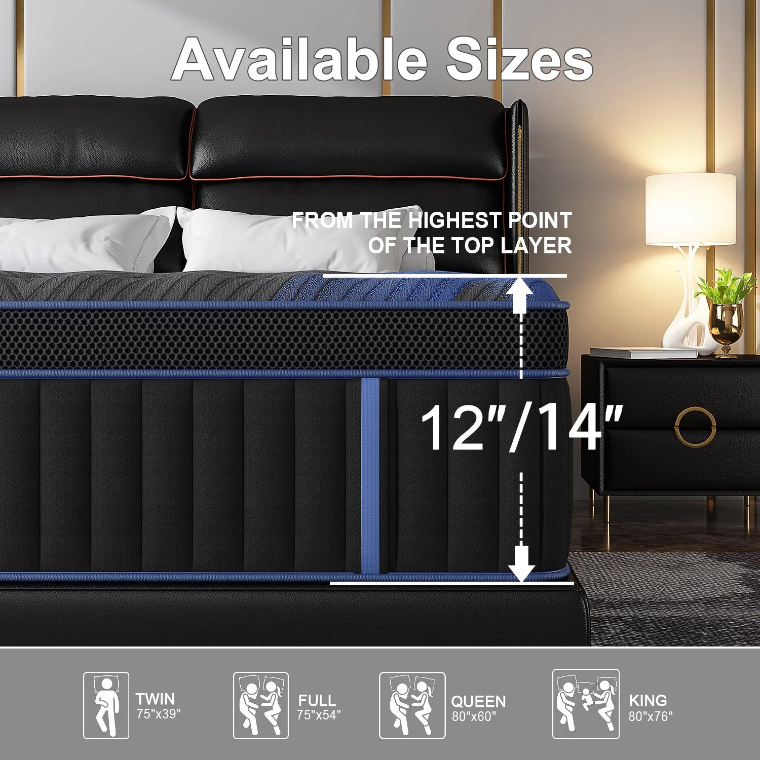 12/14" Euro Top Hybrid Memory Foam Mattress, Medium Firm in Twin, Full, Queen, and King Size