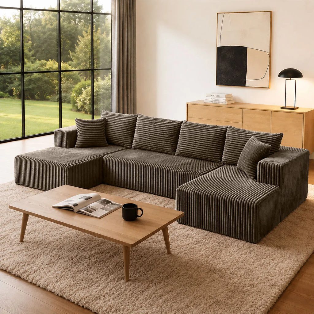 132in Modular U-Shaped Sectional Sofa with Double Chaise Lounges, 8-Piece Corduroy Oversized Pit Couch, Seats 6
