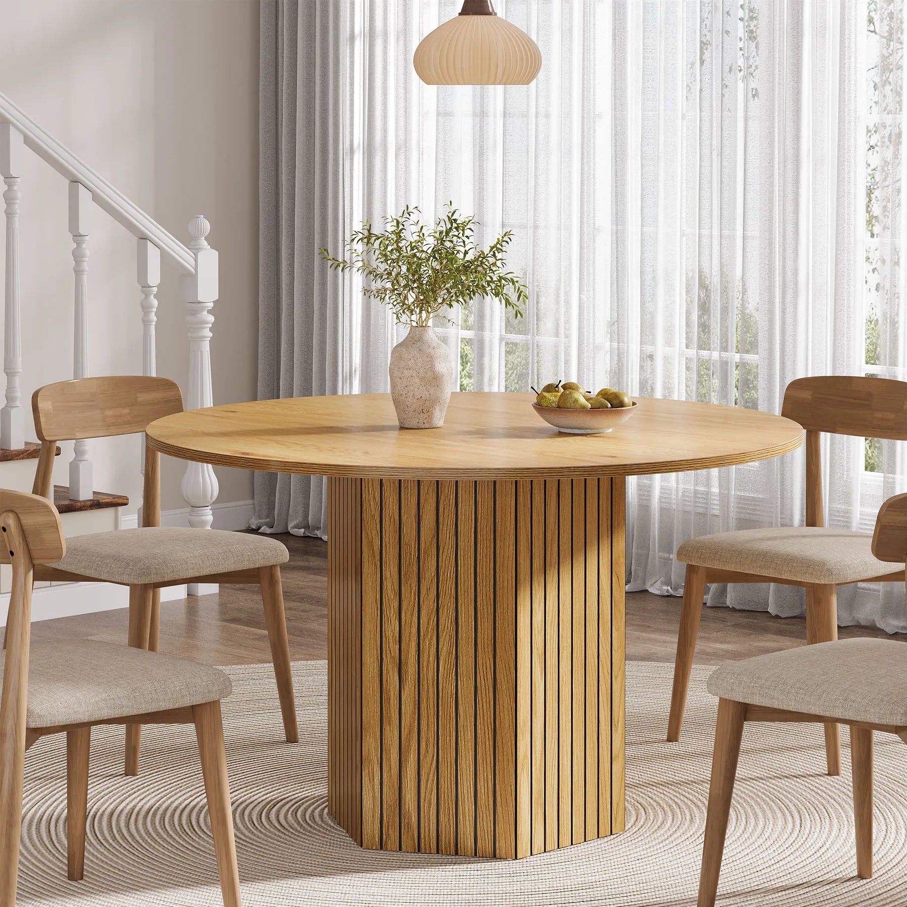 Tribesigns 47" Wooden Round Dining Table with Metal Base for 4-6 People
