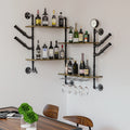 Pipe Bar Liquor Shelf, Floating Shelves with Wine Glass Holder