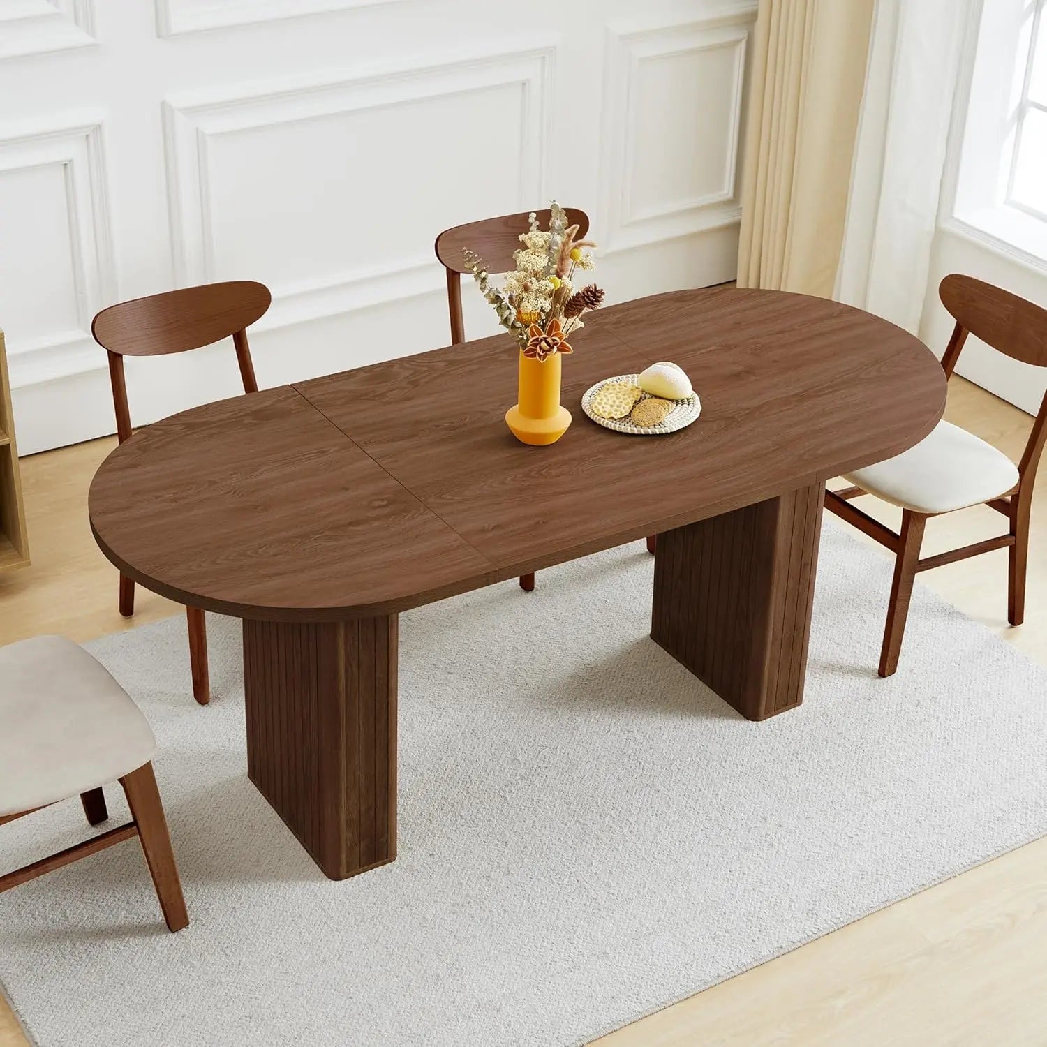41-78" Modern Oval Extendable Dining Table with Stylish Fluted Base for 4-8 People