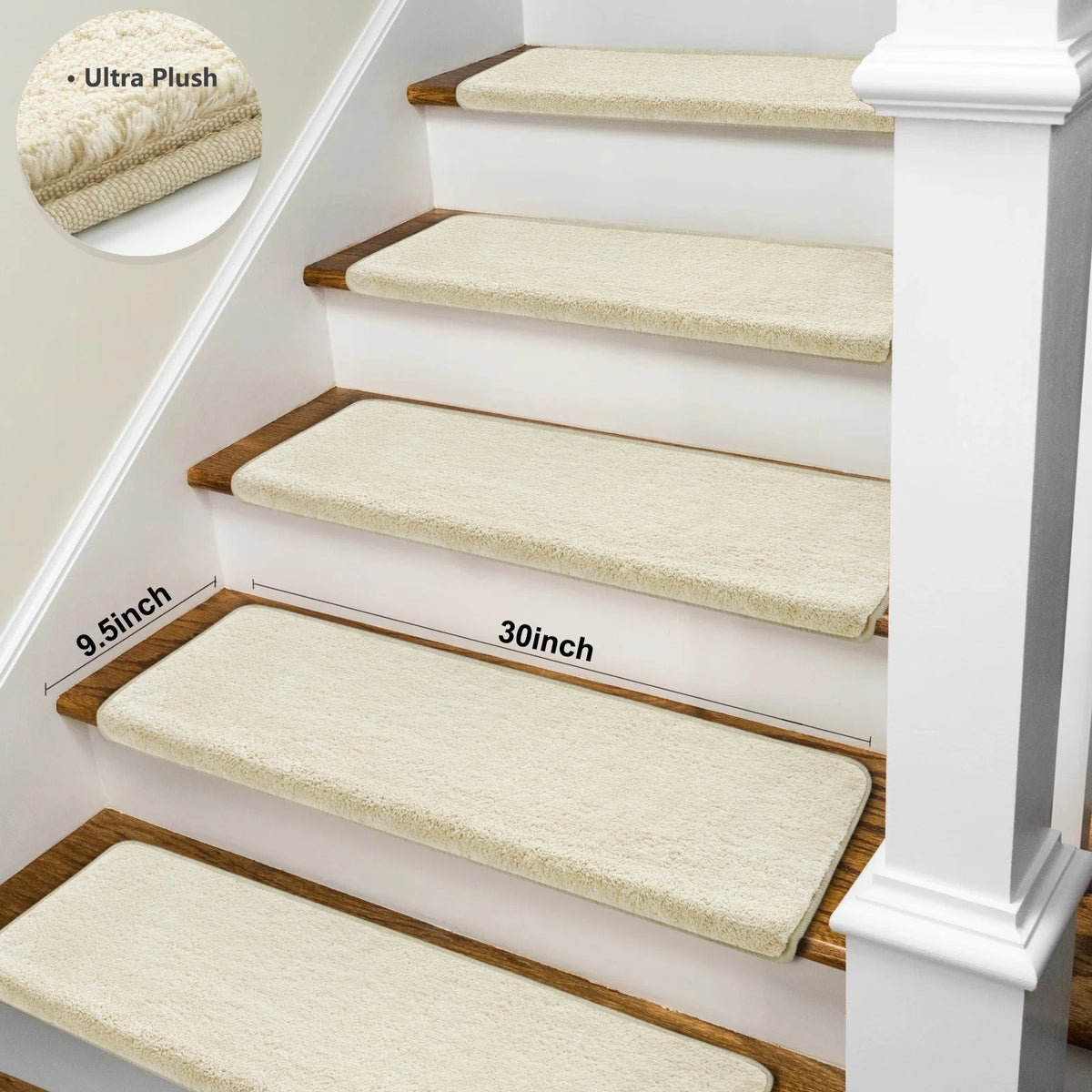 Bullnose Self-Adhesive Mats Non-Slip Stair Treads Ultra Plush Washable Decor