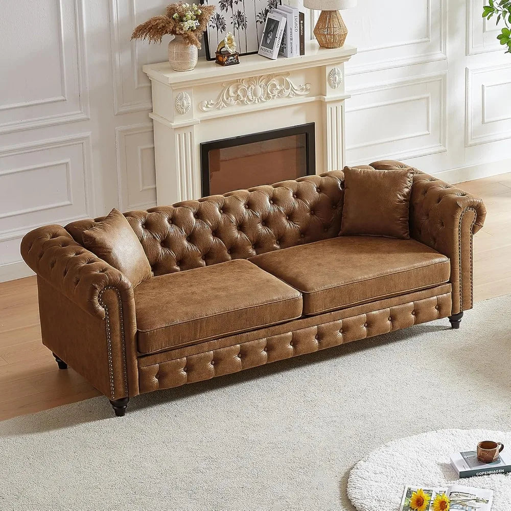 85.5"W Chesterfield Couch with Nailhead Trim