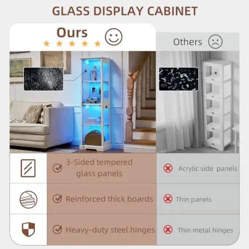 Wooden Curio Cabinet with 3 Color LED  Lighting with Motion Detector