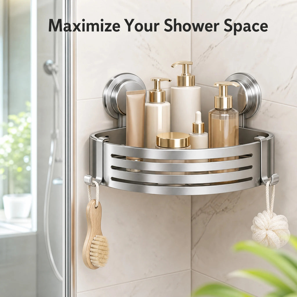 Suction Corner Space Shower Wall Mount Storage Basket
