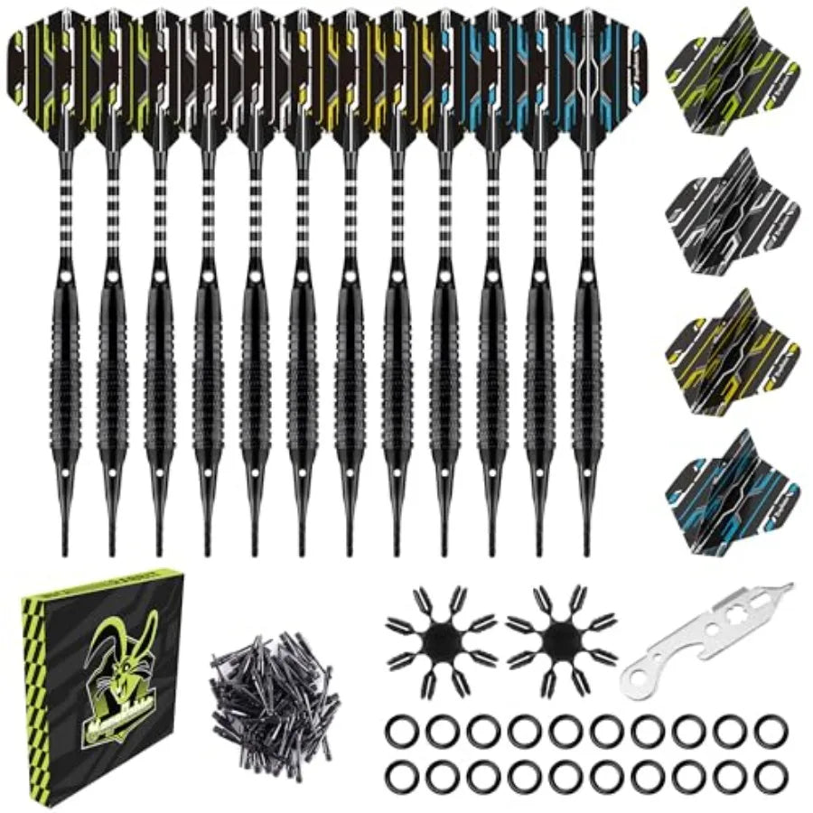 12 Soft Tip Darts Set with 50 Additional Tips, 20 O-Rings, 2 Flight Protectors, and Wrench for Electronic Board