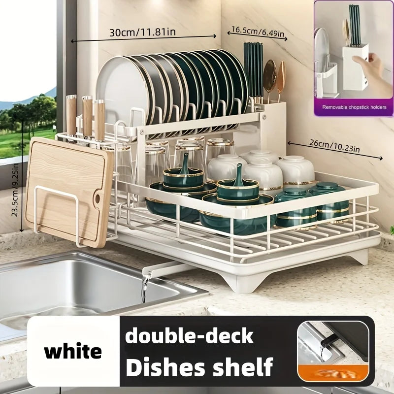 Commercial Grade Dish Drying Rack – 2-Tier Stainless Steel with Water Catch Tray