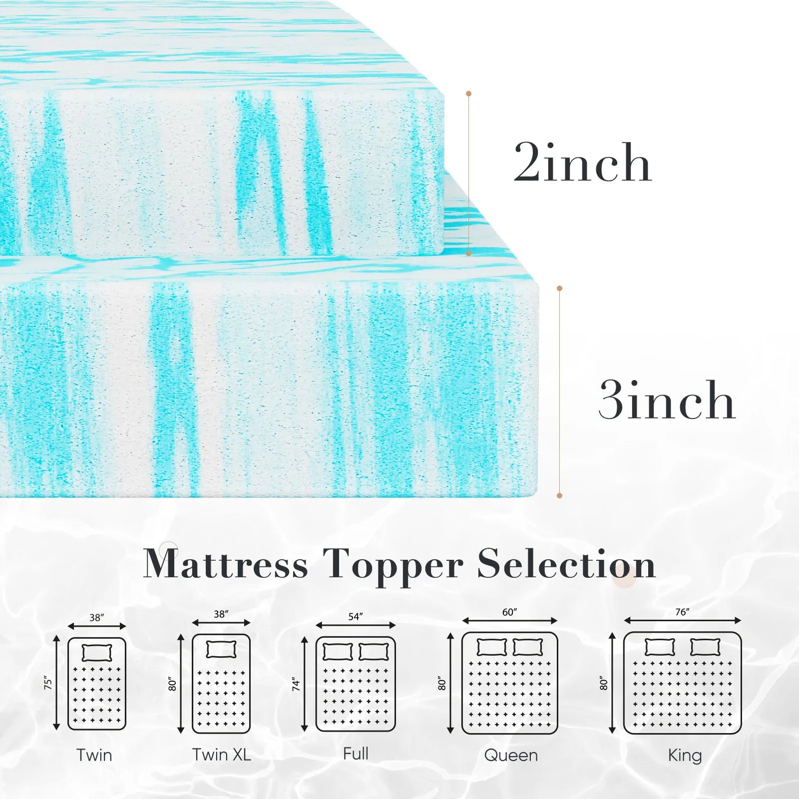 JHK Full Size 2" Gel Memory Foam Mattress Topper Cooling and Breathable