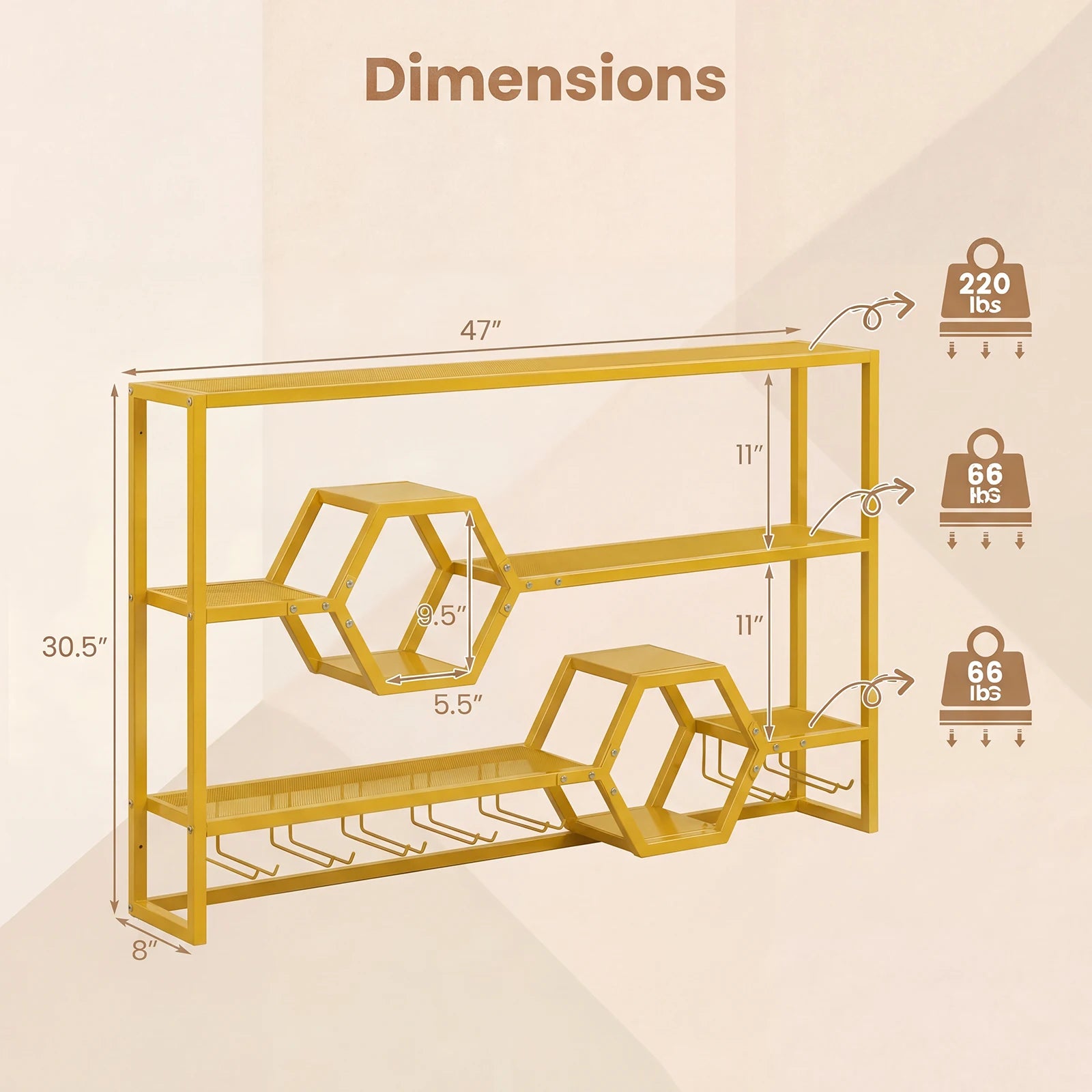 47" Wall Mounted Wine Rack w/ Glass Holder