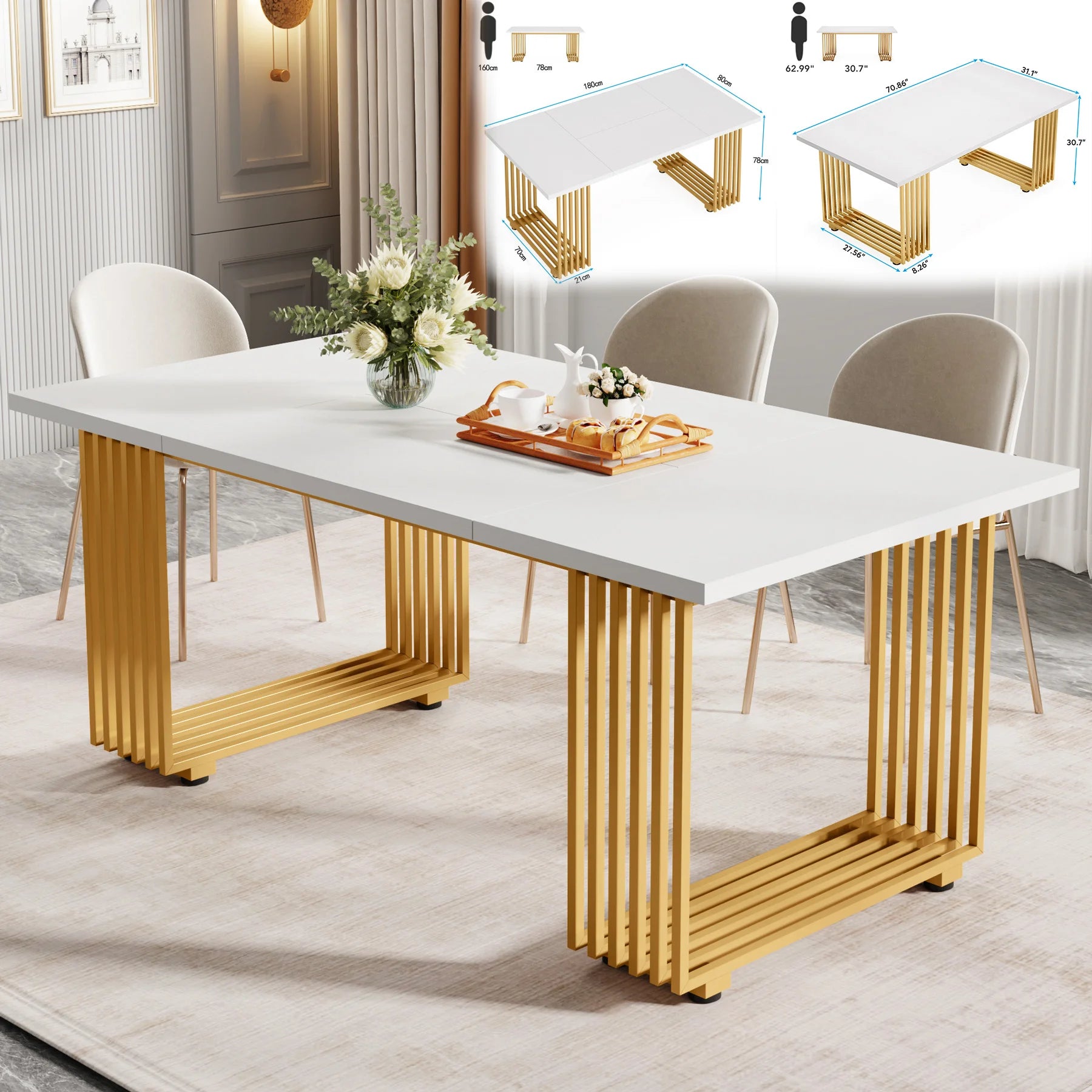 Tribesigns Faux Marble Rectangular Dining Table for 4 -6 People