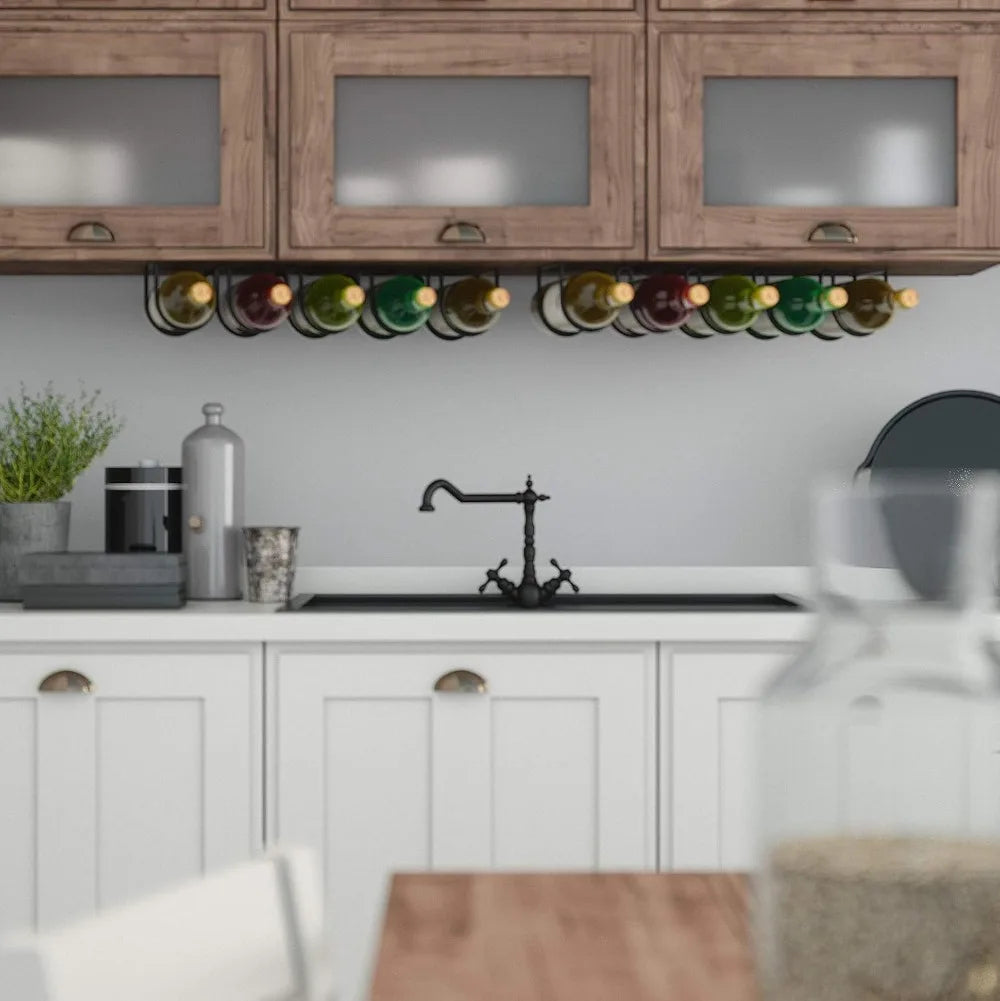 Under Cabinet Wine Rack for 5 Bottles, Space-Saving Storage, Easy Installation, Heavy Duty Metal Black