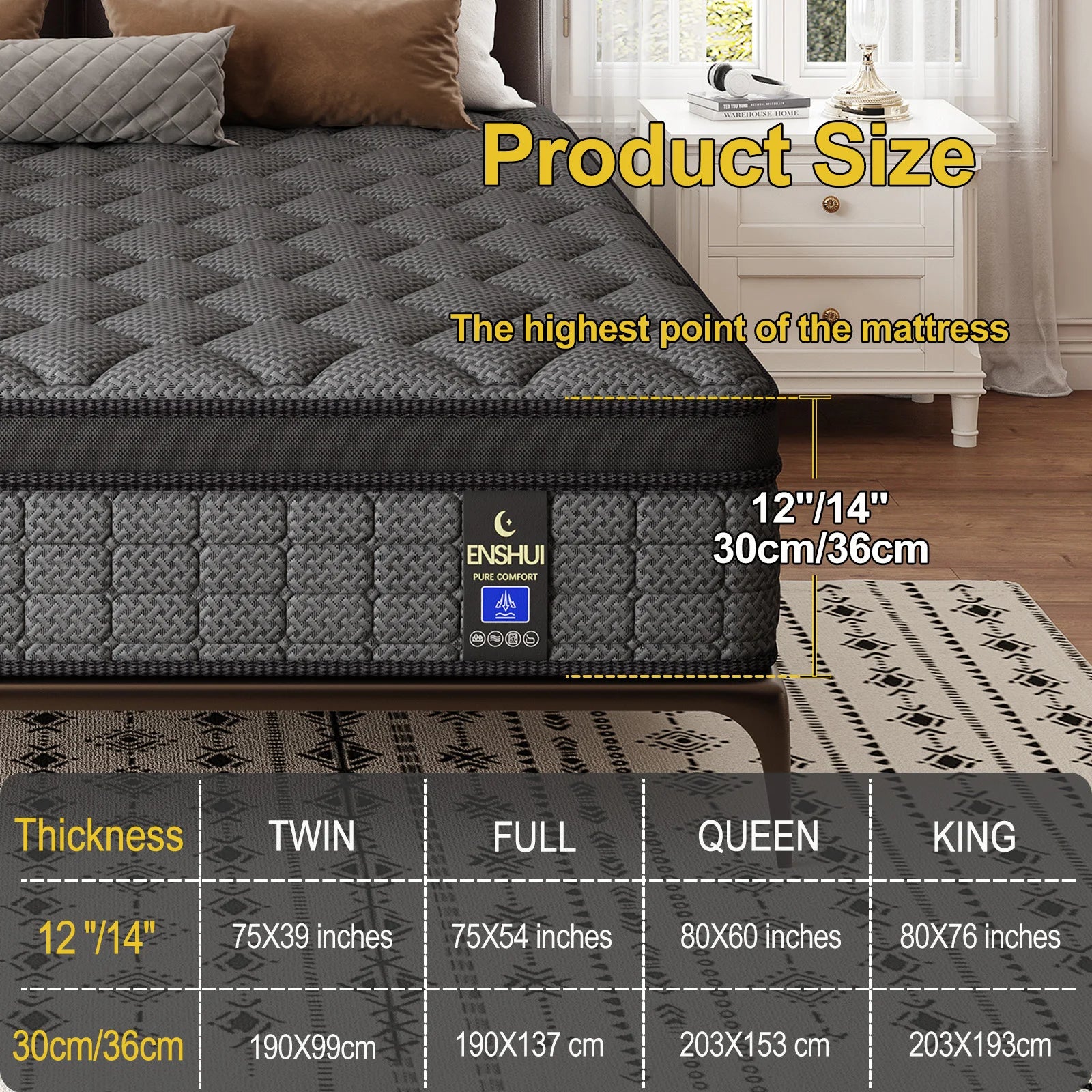 12"14" Euro Top Gel Memory Foam Hybrid Mattress In A Box in Twin, Full, Queen. and King