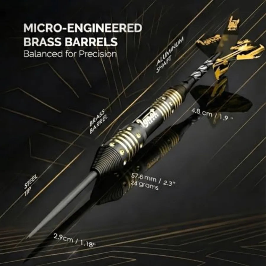 6 Micro-Engineered Brass Barrel Steel Tip Darts with Sharpening Stone for Casual or Seasoned Players
