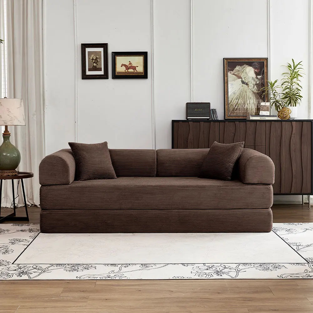 79" Corduroy Convertible Sleeper Couch with High Rebound Foam Folding Sofa Bed, Orange