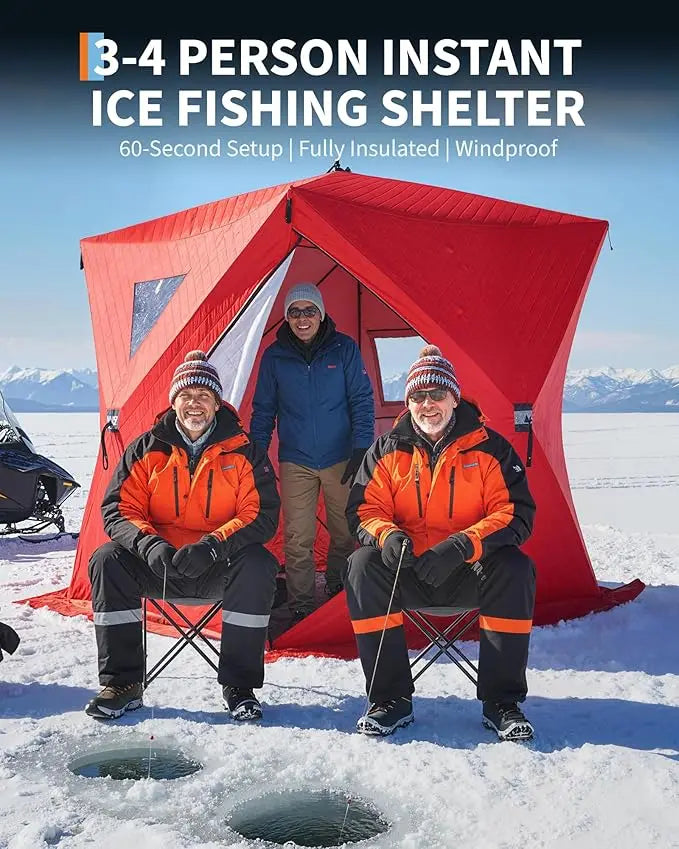 Insulated Winter Fishing Tent, 6-8 Person Portable Hub-Style Tent