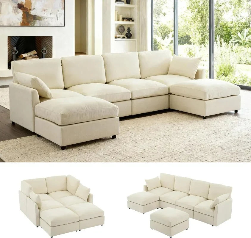 Iroomy  Modern Chenille 4 Setter Sectional, L Shaped Convertible Sofa with Ottoman
