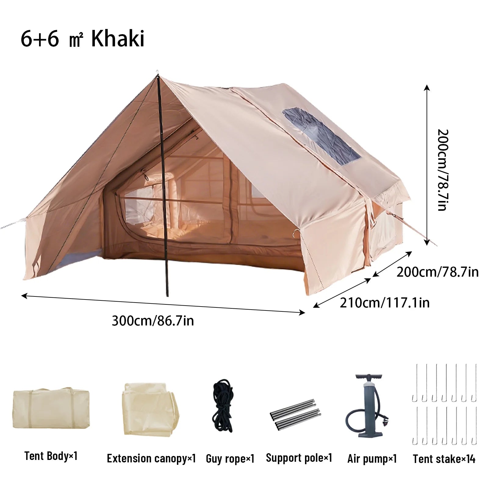PAKICETUS Inflatable Tent with Skylight. Quick Setup with Pump 4-6 Persons