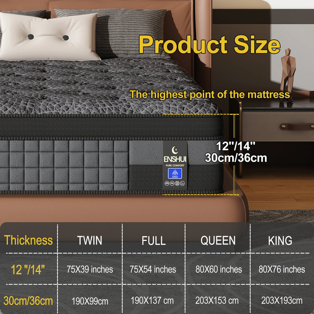 12/14In Memory Foam Hybrid Box Spring Mattress Available in Twin, Full, Queen, and King Size Medium Firm